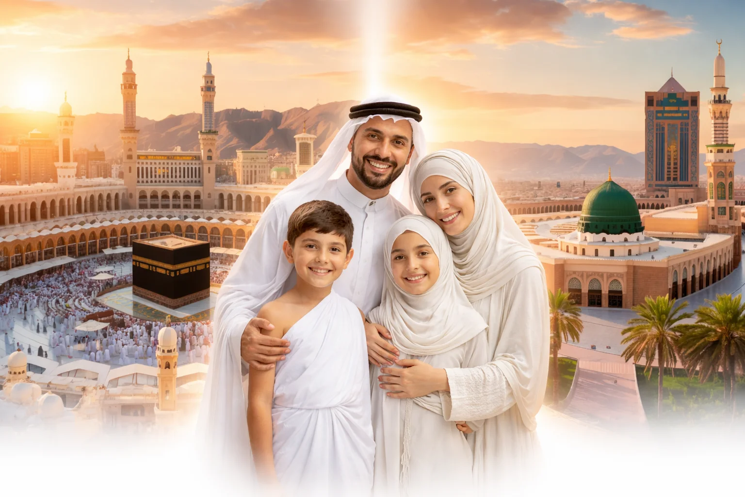 Happy family Going for Umrah with fast booking Umrah packages Scotland