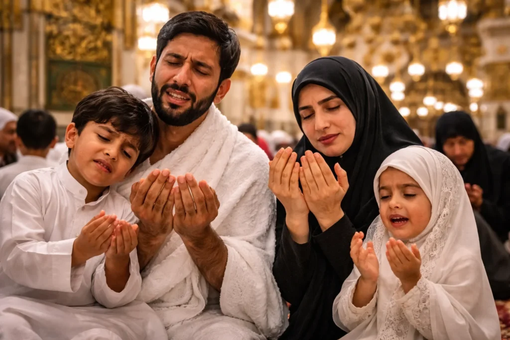 Home 54 Tears of Devotion in Prayers of Family after performing Umrah with the best Family Umrah Package 2026 from UK.