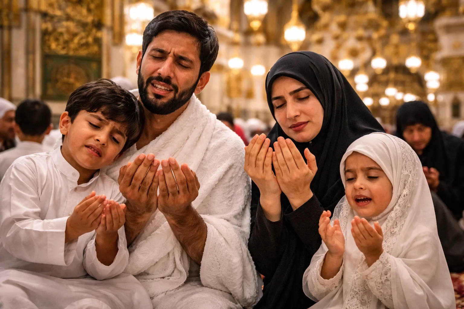 Tears of Devotion in Prayers of Family after performing Umrah with the best Family Umrah Package 2026 from UK.