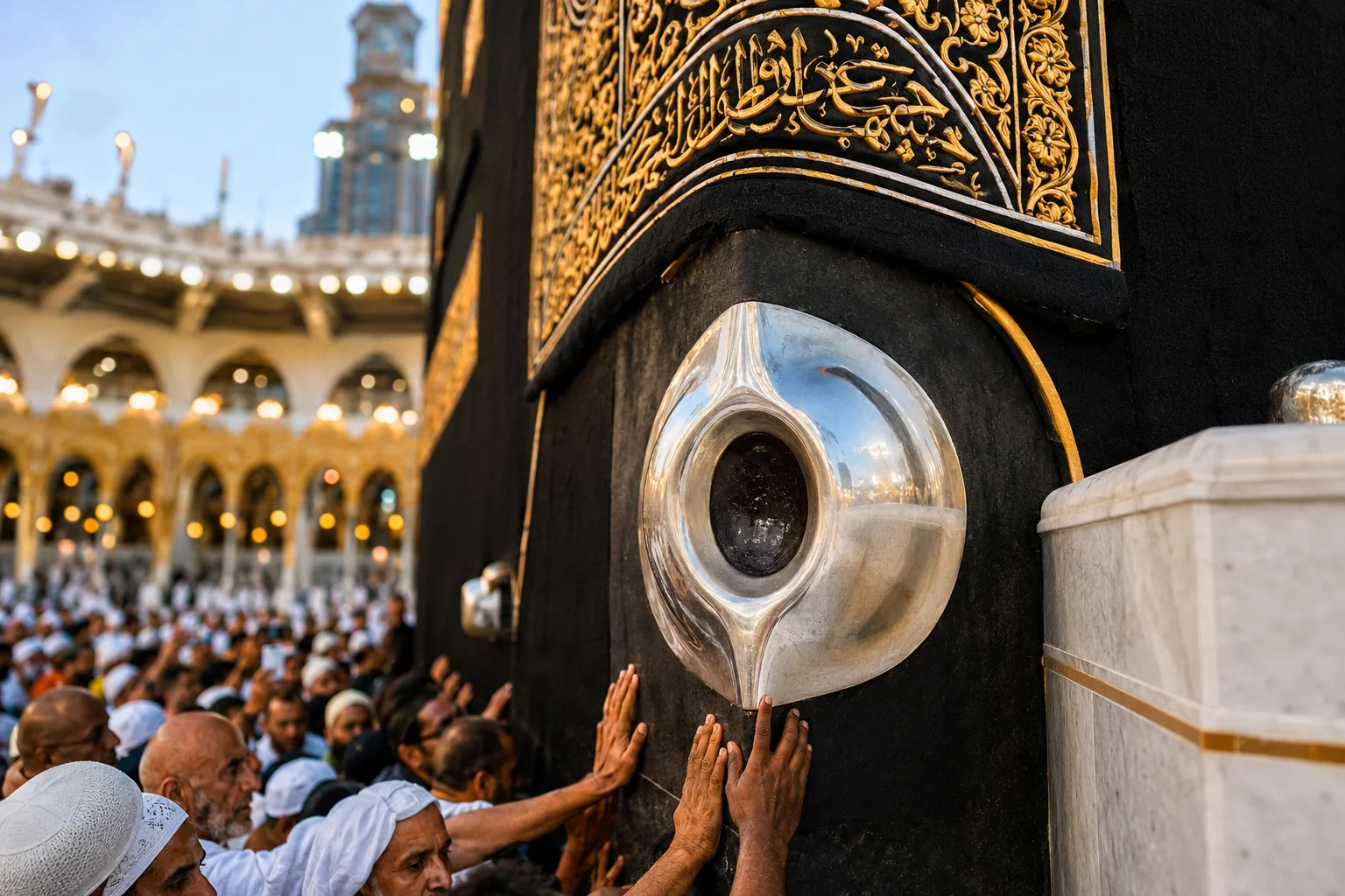 Blog 7 Hajar Aswad at the Kaaba in Masjid al-Haram during Tawaf by Umrah pilgrims in Makkah